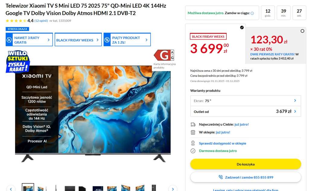 telewizor xiaomi tv s 75 cali promocja rtv euro agd