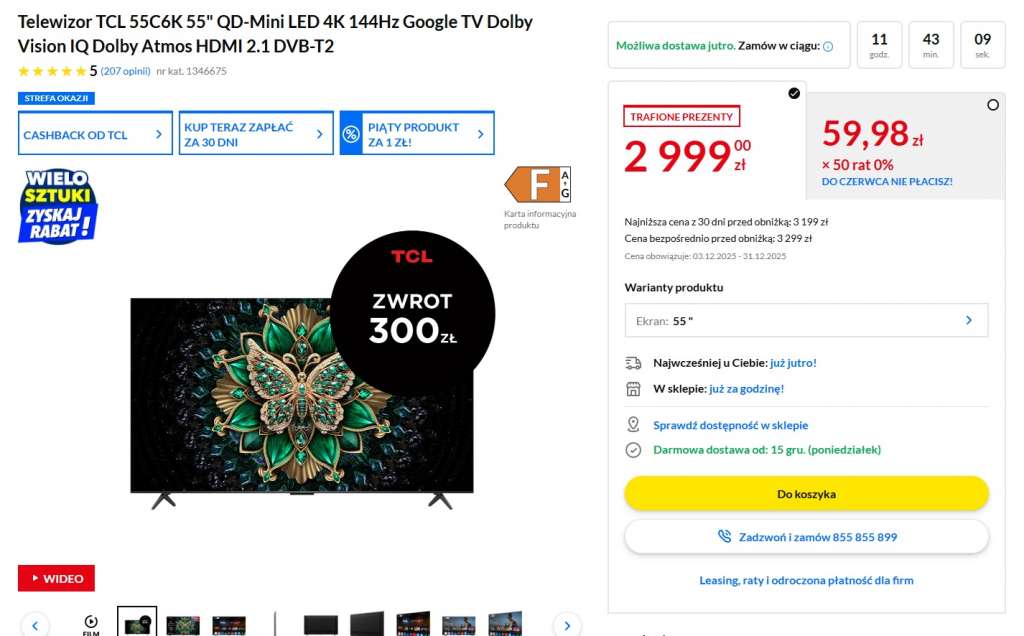 tcl 55c6k promocja rtv euro agd