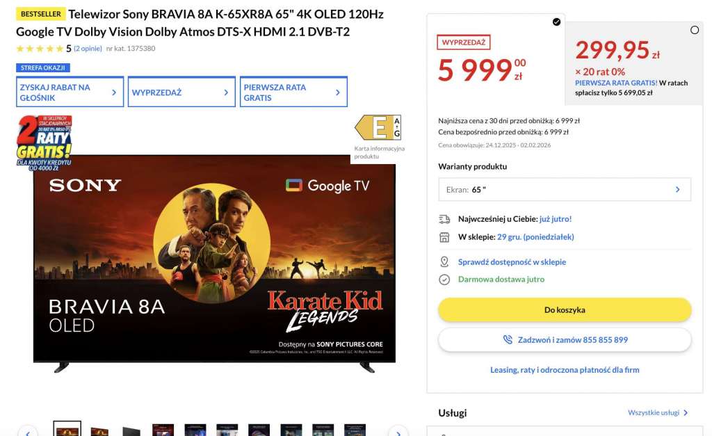 telewizor sony bravia 8 oled 65 cali promocja rtv euro agd