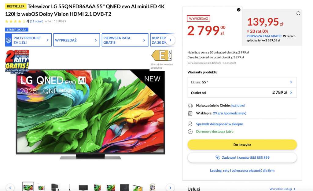 promocja okazja telewizor lg mini led qned86a okazja rtv euro agd 120 hz