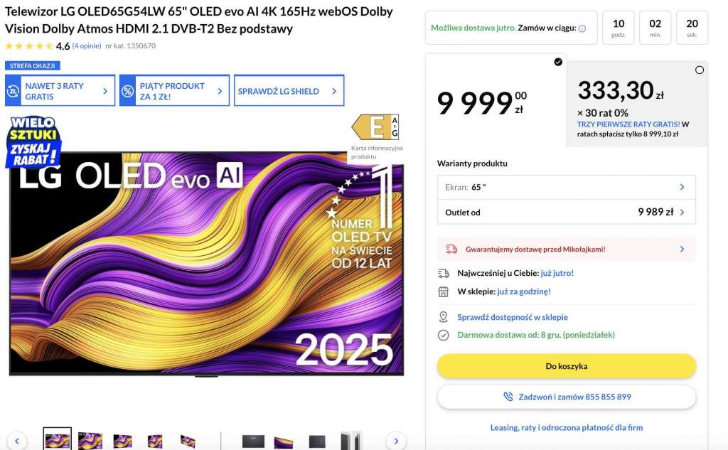 telewizor lg oled g5 65 cali promocja rtv euro agd