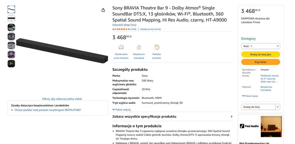 soundbar sony bravia theatre bar 9 promocja amazon