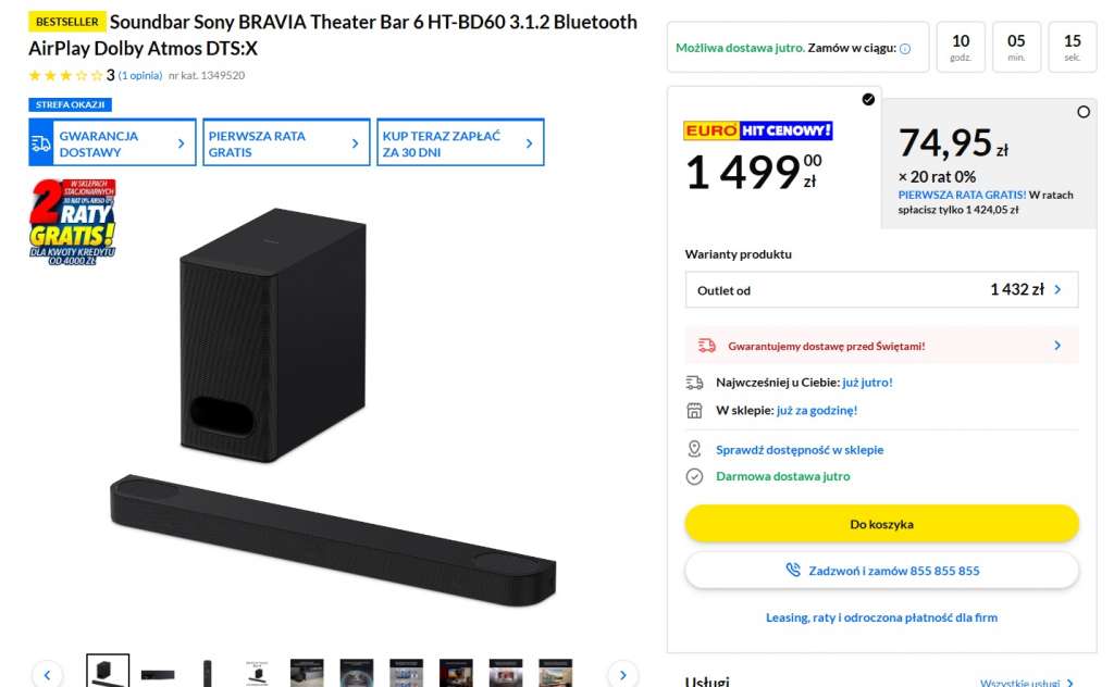 promocja rata gratis sony bravia theatre bar 6 rtv euro agd