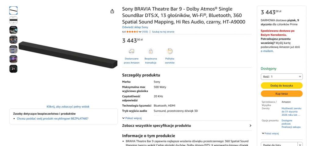 soundbar bravia theatre bar 9 amazon promocja
