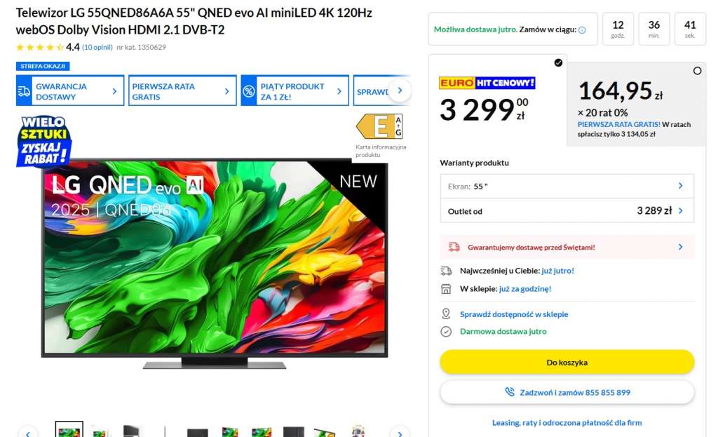 telewizor lg qned86a 55 cali mini led rtv euro agd