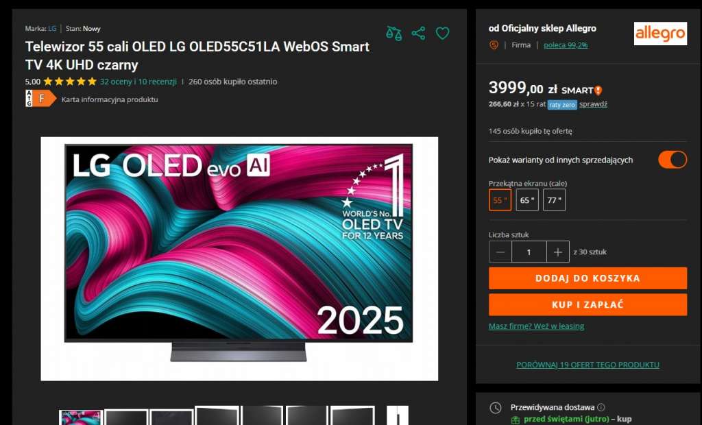 telewizor lg oled 55 c5 okazja allegro
