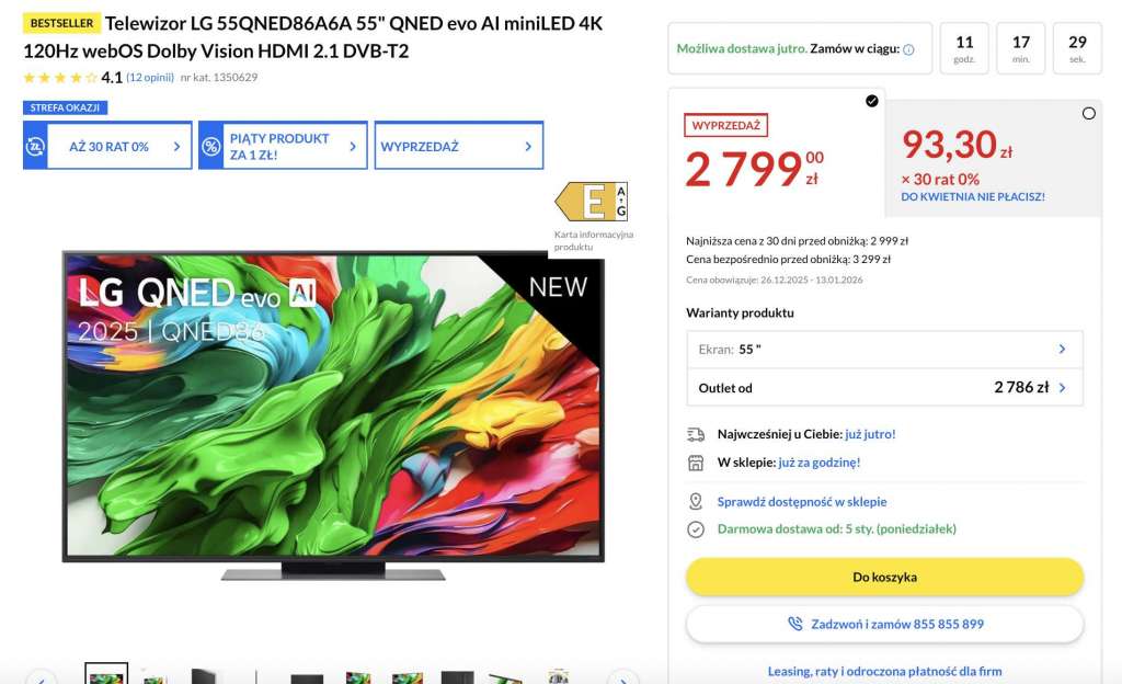 telewizor lg qned 55 cali qned86a mini led rtv euro ahd 