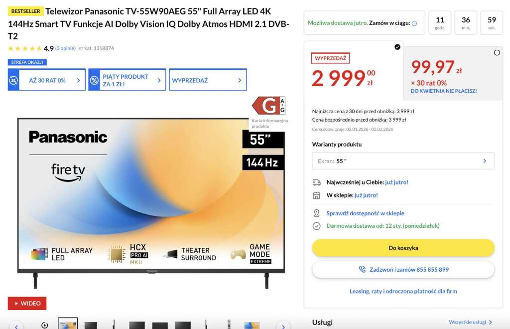 panasonic w90a 55 cali okazja rtv euro agd