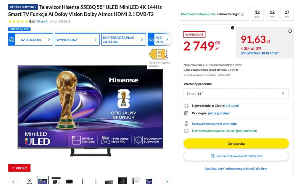 telewizor hisense e8q uled qled promocja rtv euro agd