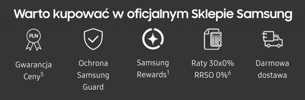 Lista korzyści z zakupów w oficjalnym sklepie Samsung