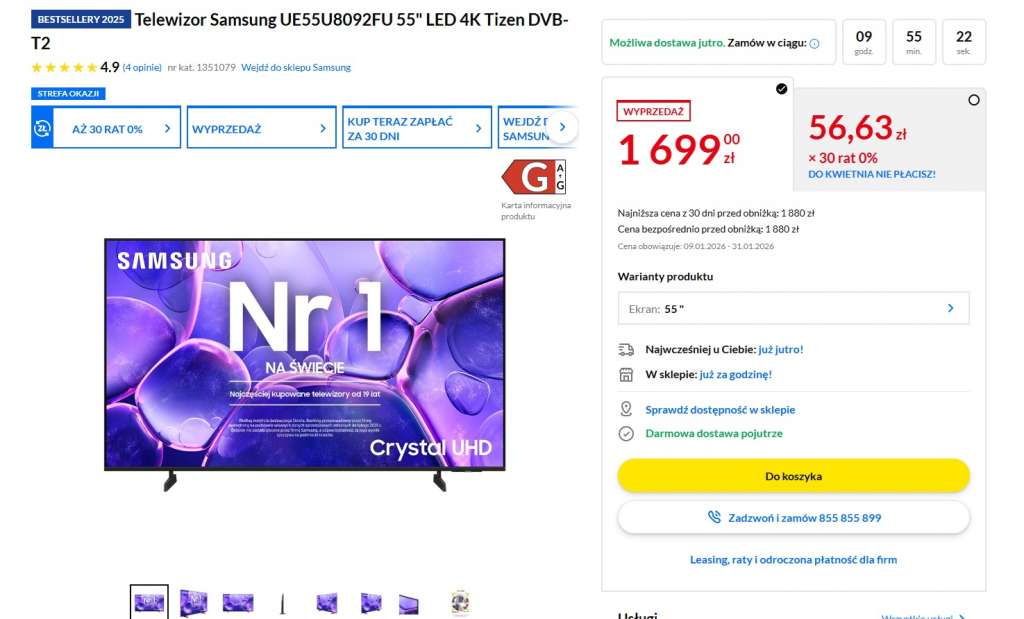 promocja samsung crystal uhd u8092f 55 cali rtv euro agd