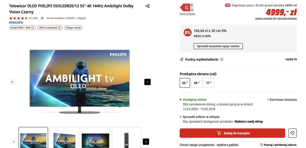 teleiwzor philips oled820 promocja media markt