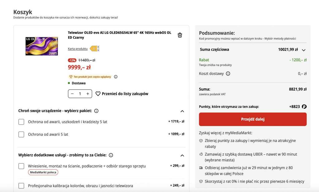 telewizor lg oled g5 65 cali media markt 60 zł za 500 zł