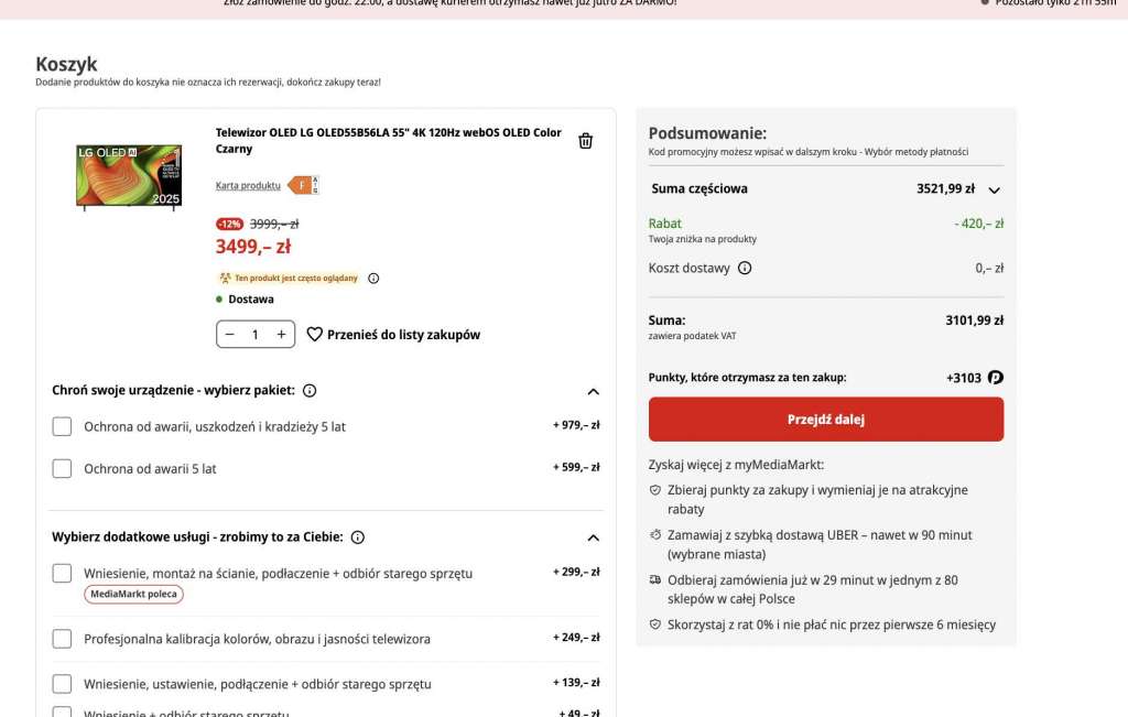 promocja telewizor lg oled b5 55 cali okazja media markt