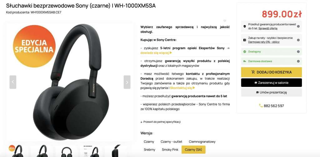 słuchawki sony wh-1000xm5 promocja sony centre anc