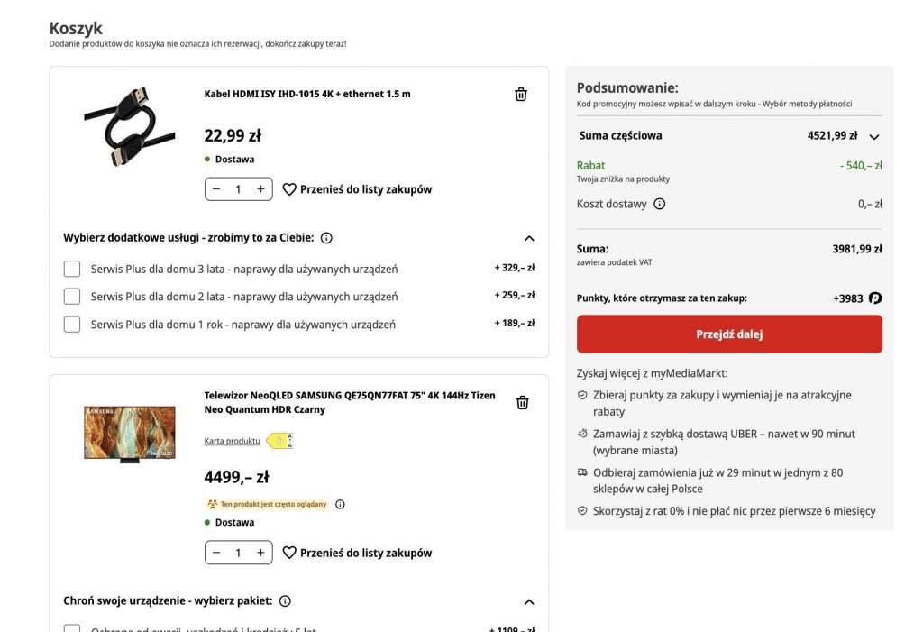 telewizor samsung qn77f 75 cali mini led neo qled promocja media markt 60 za 500
