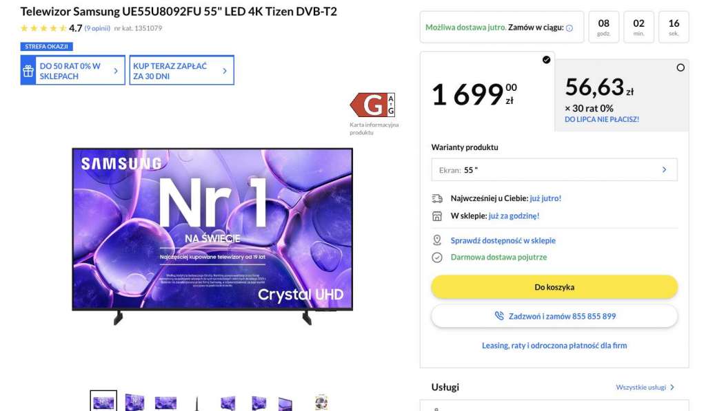 telewizor samsung u8092f 55 cali rtv euro agd promocja