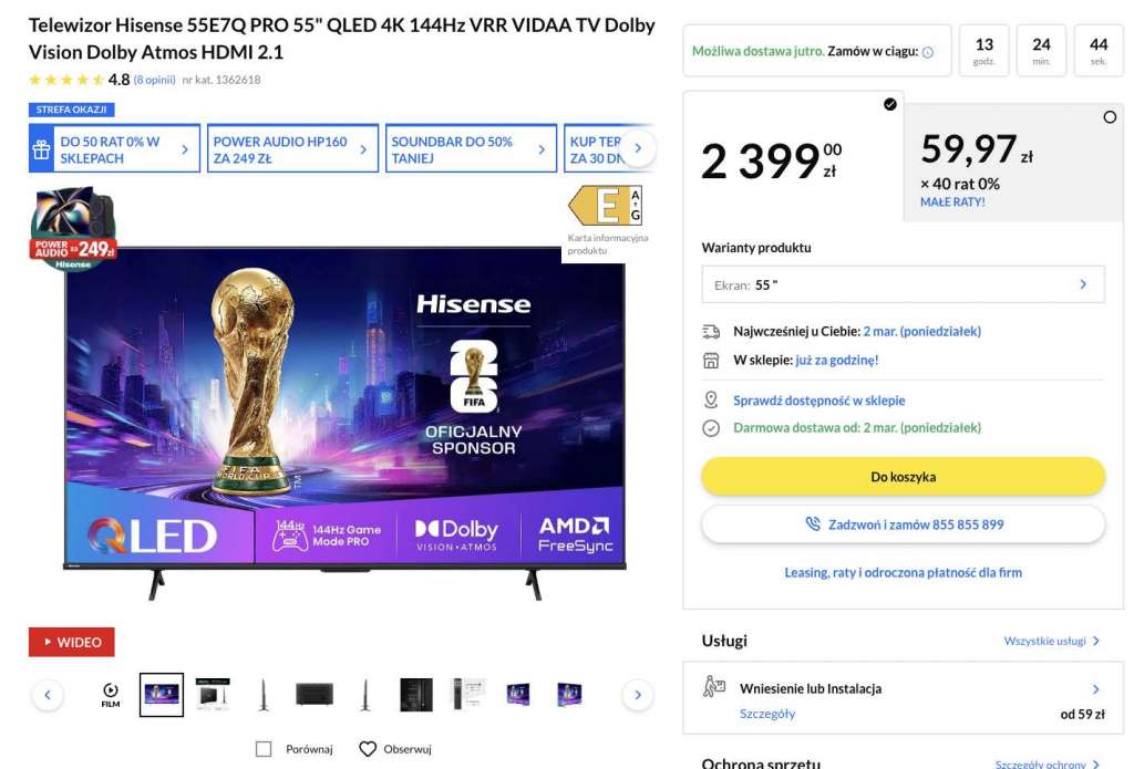 promocja telewizor hisense e7q pro 55 cali qled promocja rtv euro agd