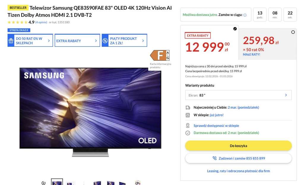 telewizor samsung oled s90f 83 cale promocja rtv euro agd wyprzedaż