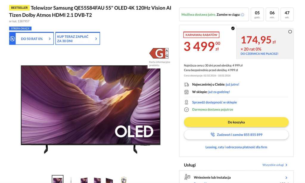 telewizor samsung oled s84f 55 cali okazja rtv euro agd