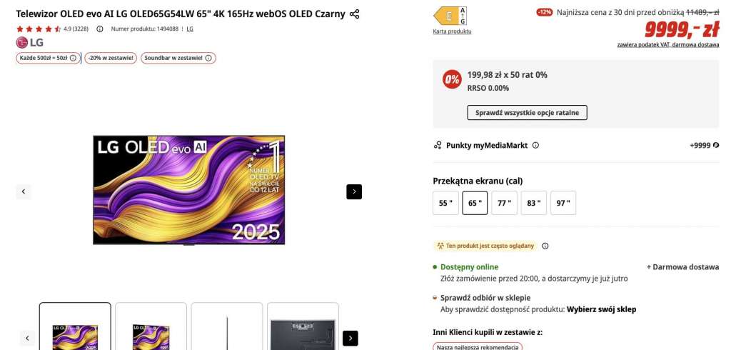 telewizor lg oled g5 65 cali promocja media markt 50 zł za 500 zł BP