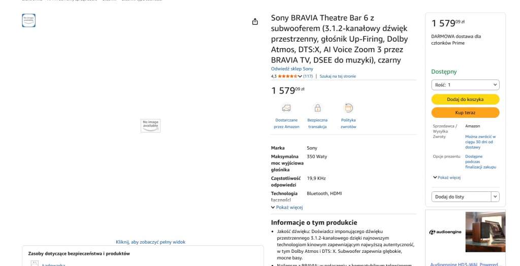 promocja soundbar sony bravia theatre bar 6 dolby atmos amazon