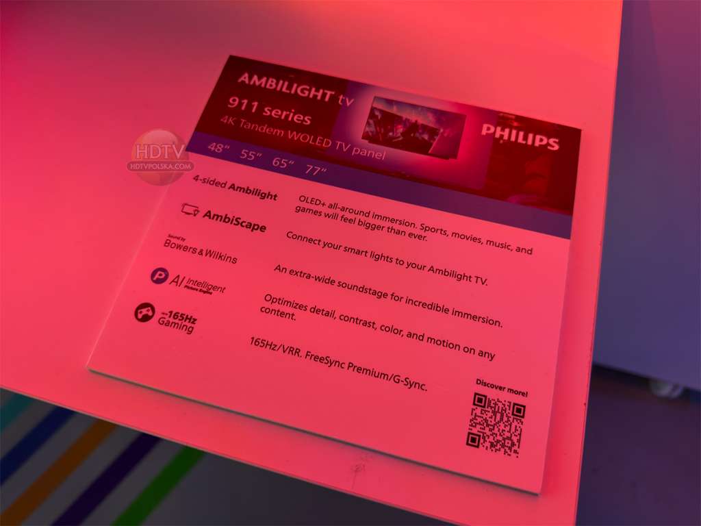 Specyfikacja telewizora Philips OLED+911 na wystawie podczas konferencji producenta