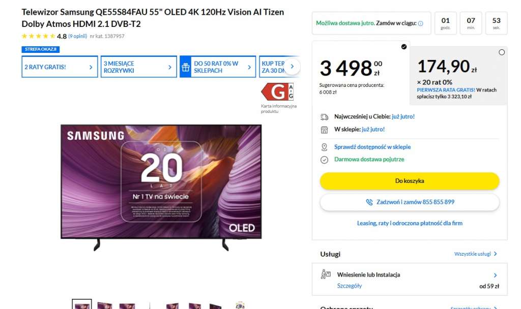 telewizor oled samsung 55 cali s84f rtv euro agd