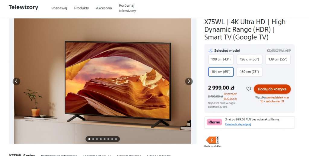 telewizor sony bravia x75wl promocja oficjalny sklep sony