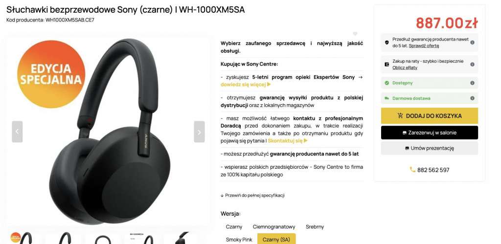 słuchawki sony wh-1000xm5sa sony centre promocja