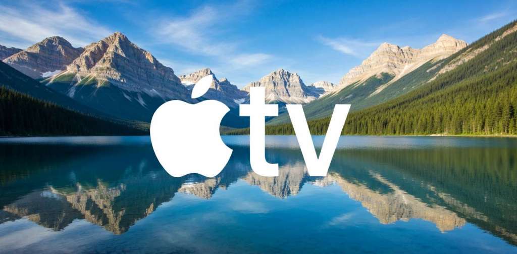 logo apple tv na tle jeziora