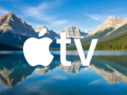 logo apple tv na tle jeziora