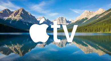 logo apple tv na tle jeziora