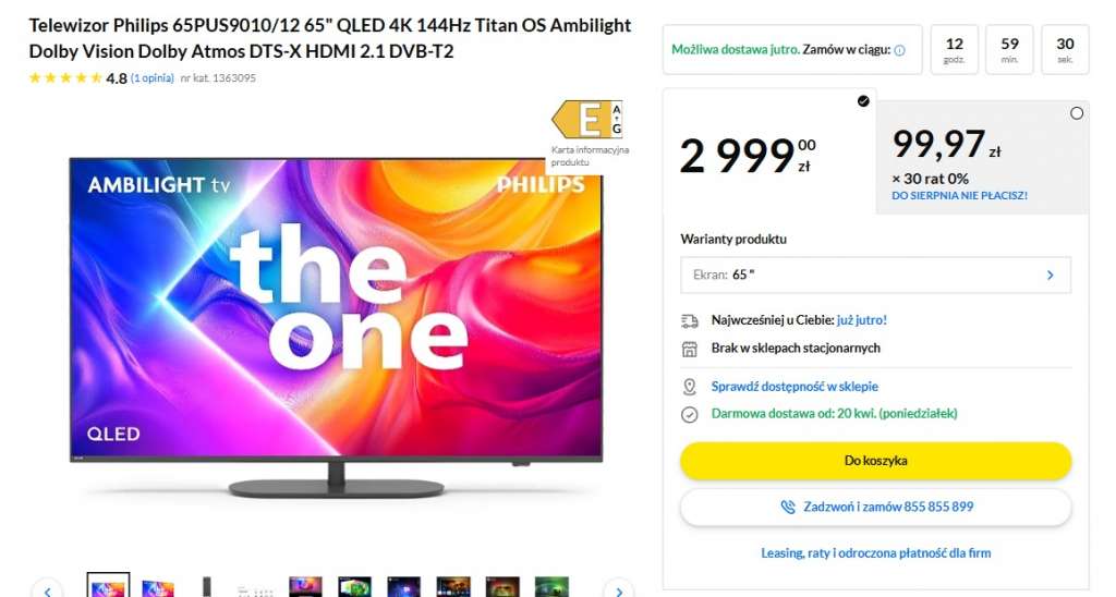 telewizor philips pus9010 65 cali promocja rtv euro agd ambilight 144 hz