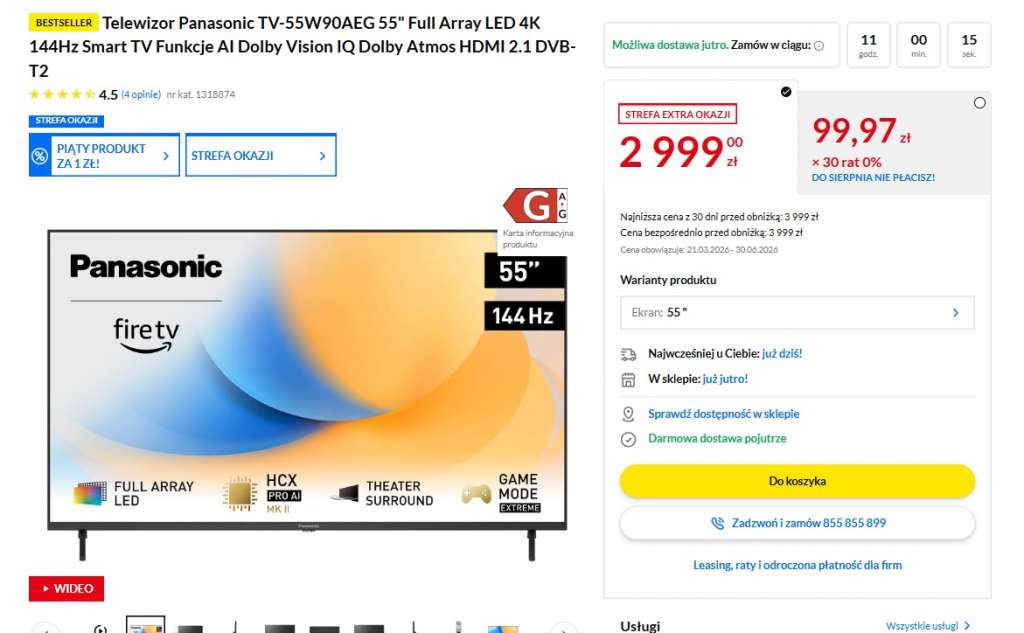 telewizor w90a 55 cali promocja rtv euro agd