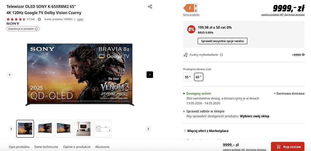 telewizor sony bravia 8 II OLED 65 cali najlepszy z gwarancja w cenie