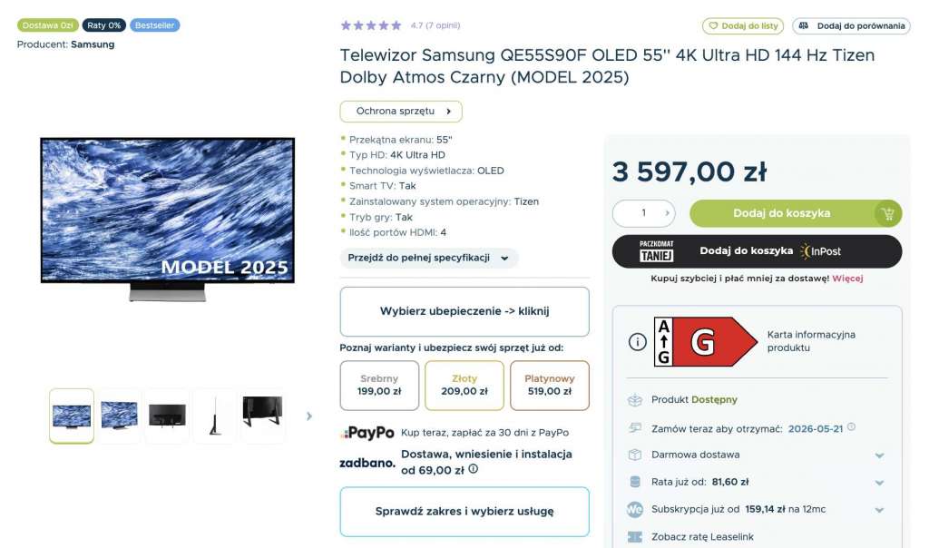 promocja telewizor samsung s90f 55 cali okazja sferis