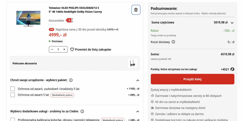 telewizor philips oled820 promocja 50 za 500 media markt