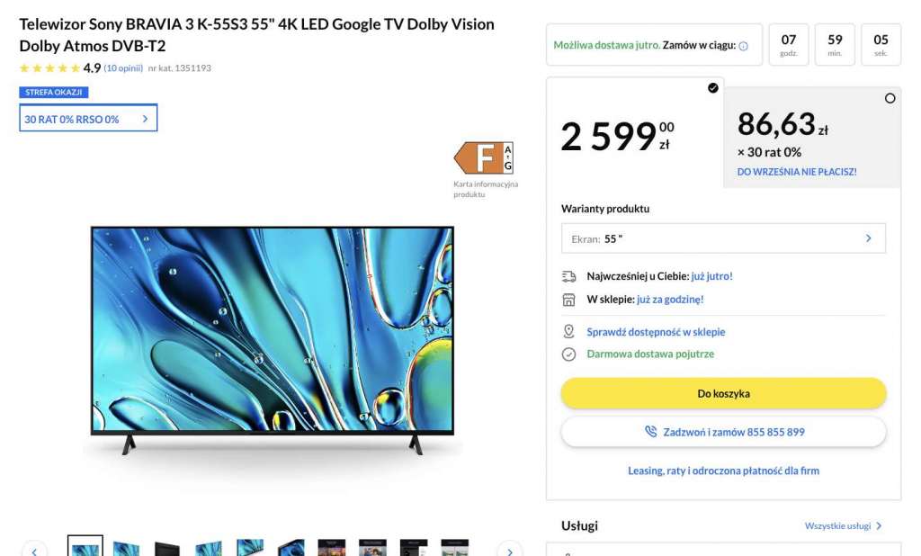 promocja telewizor sony bravia 3 55 cali okazja rtv euro agd