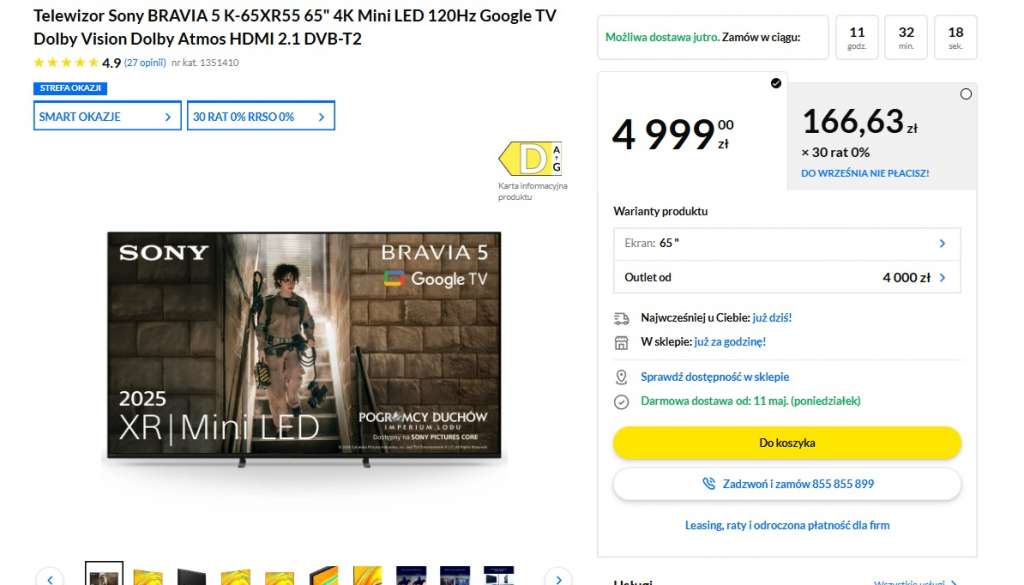 promocja telewizor sony bravia 5 mini led 120 hz rtv euro agd