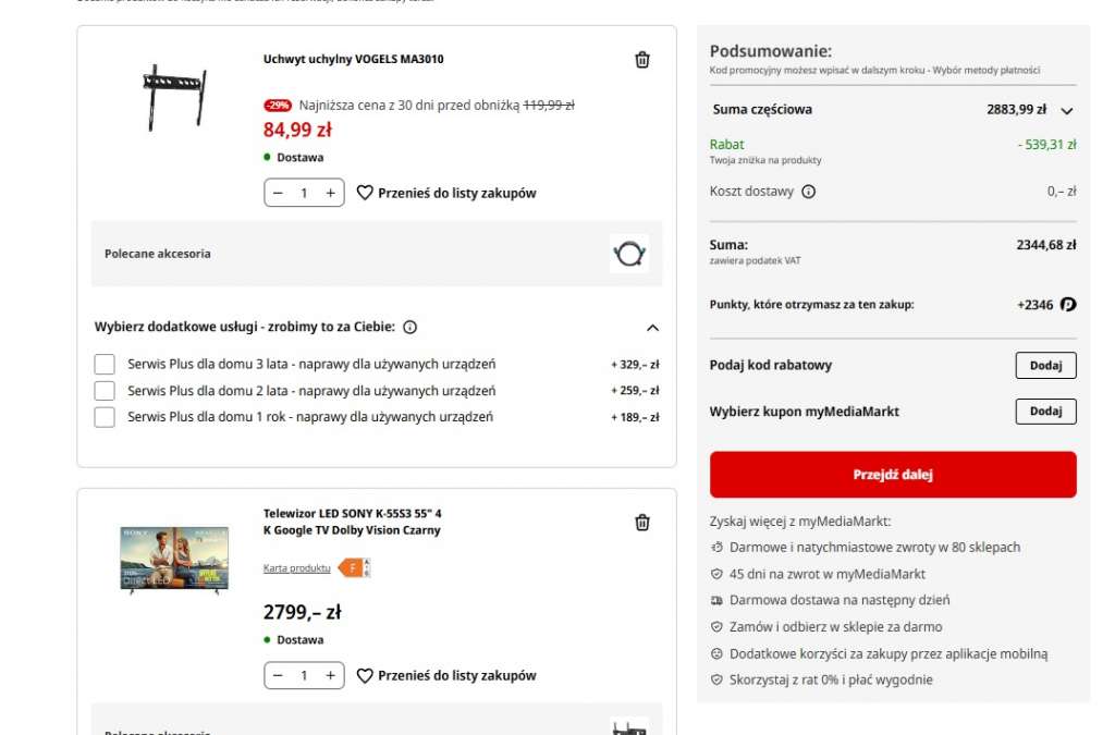 telewizor sony bravia 3 55 cali okazja promocja media markt taniej o vat