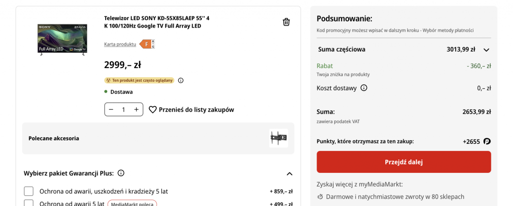telewizor sony bravia x85l 55 cali promocja media markt hit