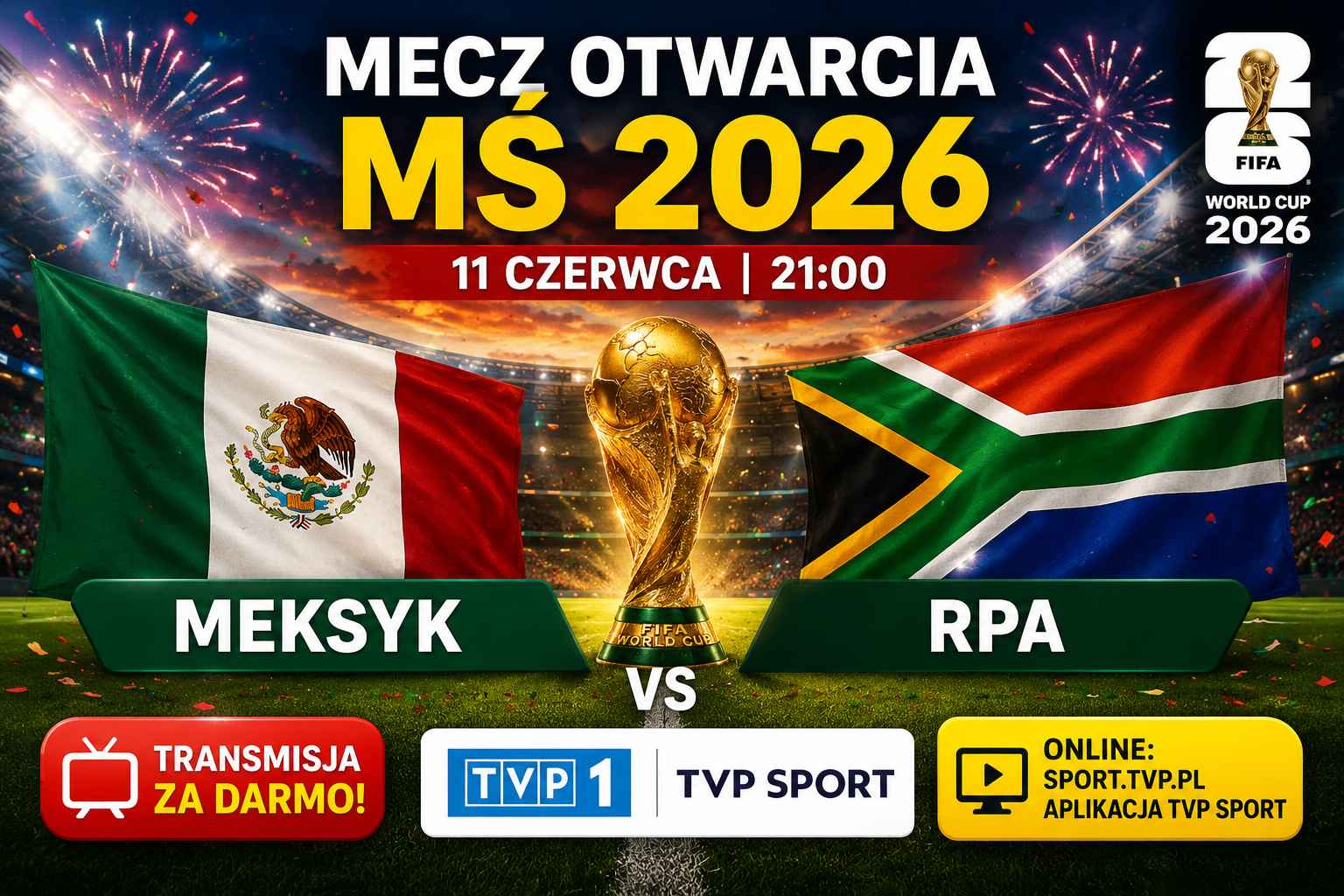 Gdzie oglądać mecz otwarcia MŚ 2026? Meksyk – RPA za darmo w TV i online