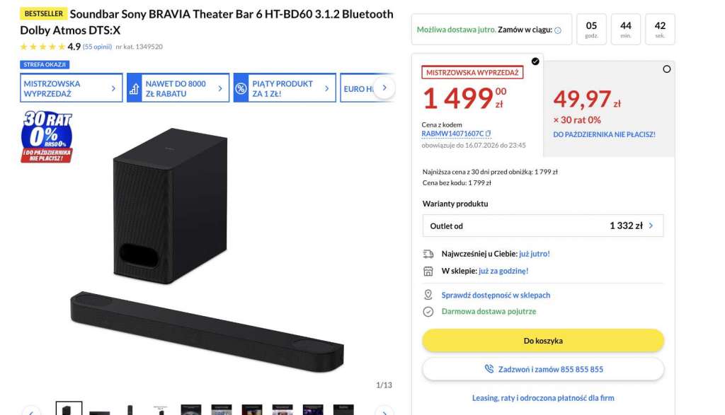 promocja soundbar sony bravia theatre bar 6 dolby atmos rtv euro agd