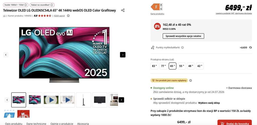 telewizor promocja w media markt lg oled c5 65 cali bp