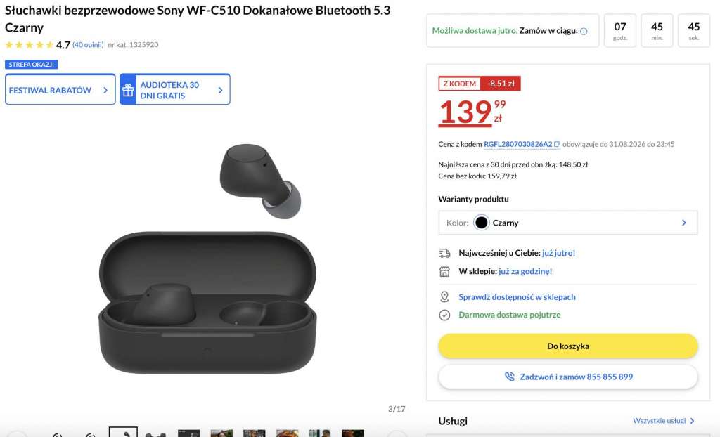 słuchawki sony wf-c510 promocja rtv euro agd