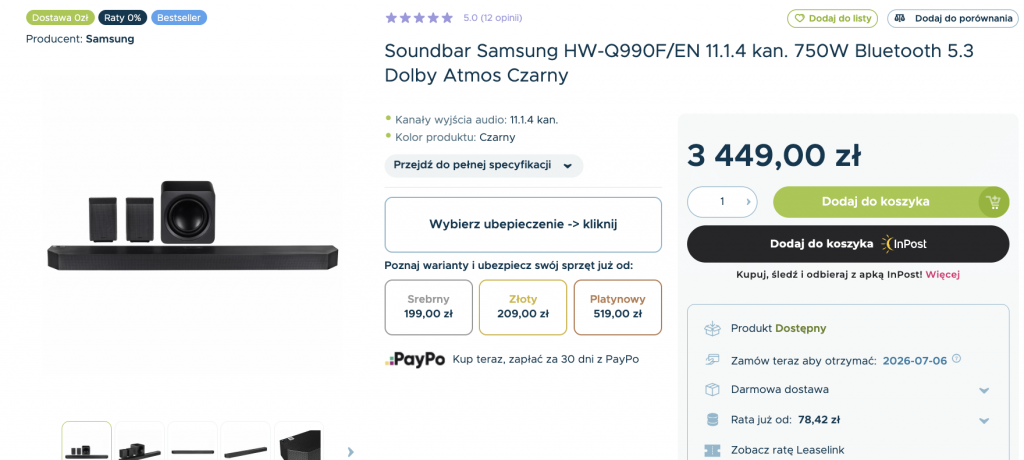 soundbar samsung hw-q990f promocja sferis dolby atmos