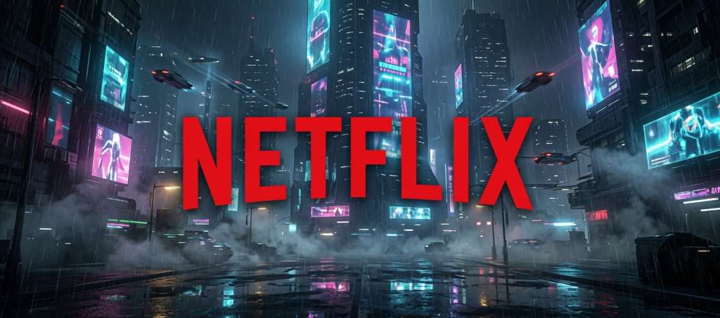 netflix logo futurystyczne miasto