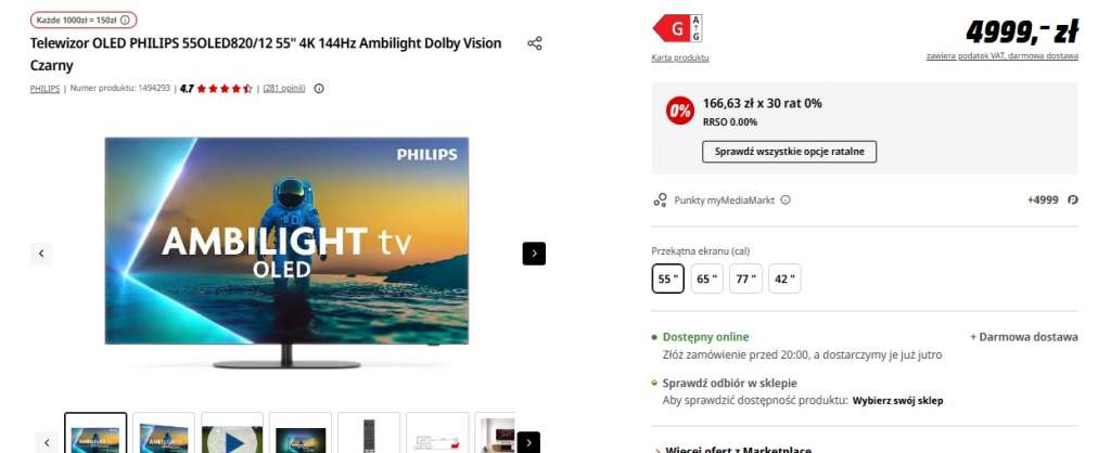 promocja telewizor philips oled820 55 cali 144 hz media markt
