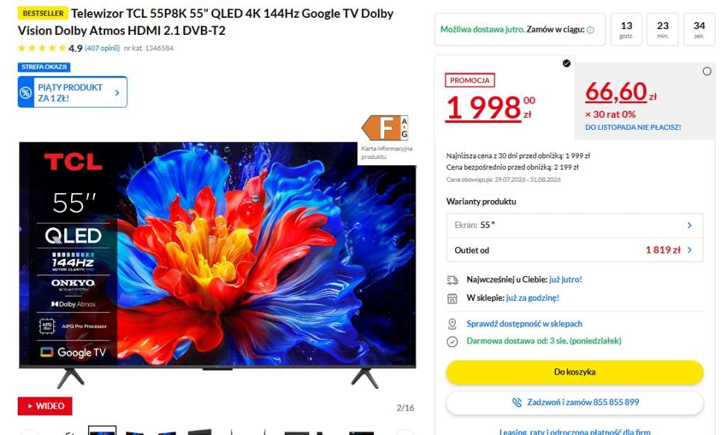 telewizor tcl p8k 55 cali promocja rtv euro agd